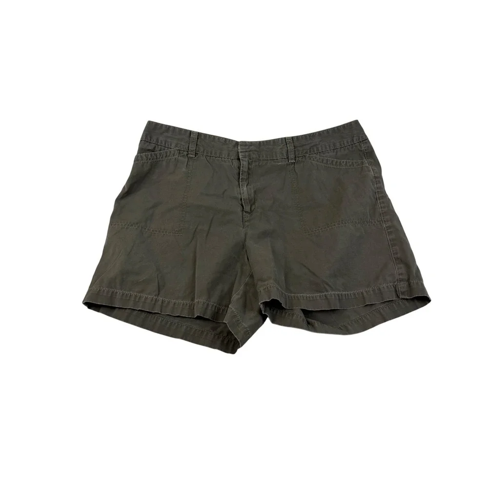 Dockers Women Olive Green Cotton Chino Shorts Size 14 Mid Rise Utility Casual